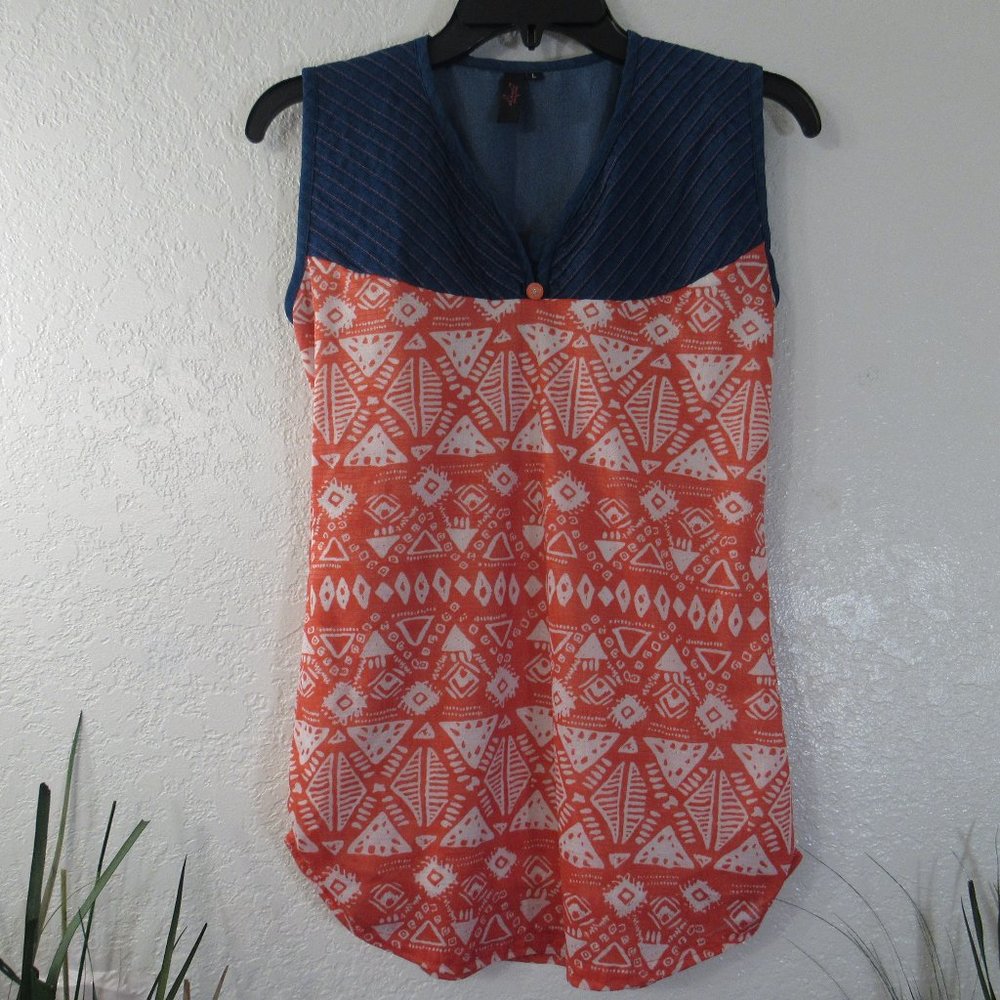 Diya Women's Top Sleeveless Geometric Tunic Sz L